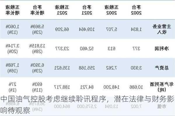 中国油气控股考虑继续聆讯程序，潜在法律与财务影响待观察