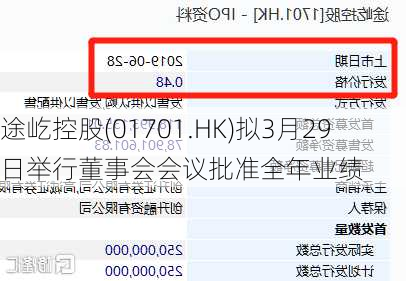 途屹控股(01701.HK)拟3月29日举行董事会会议批准全年业绩