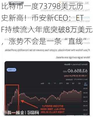 比特币一度73798美元历史新高！币安新CEO：ETF持续流入年底突破8万美元，涨势不会是一条“直线”