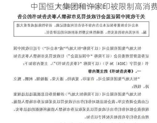 中国恒大集团和许家印被限制高消费