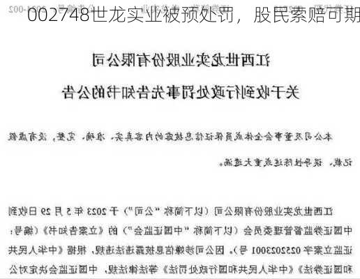 002748世龙实业被预处罚，股民索赔可期