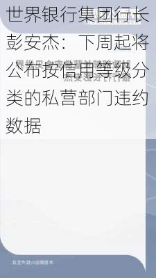 世界银行集团行长彭安杰：下周起将公布按信用等级分类的私营部门违约数据