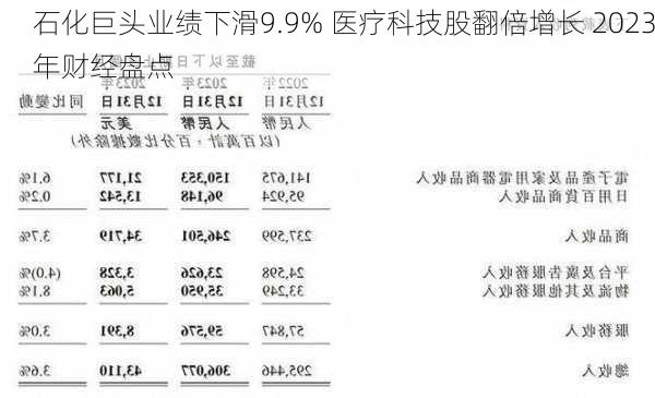 石化巨头业绩下滑9.9% 医疗科技股翻倍增长 2023年财经盘点