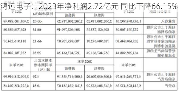 鸿远电子：2023年净利润2.72亿元 同比下降66.15%