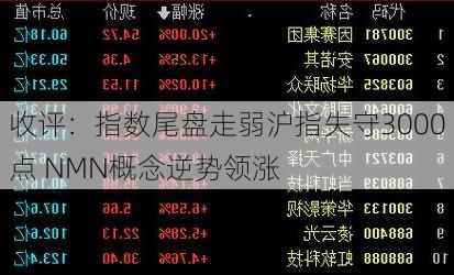 收评：指数尾盘走弱沪指失守3000点 NMN概念逆势领涨