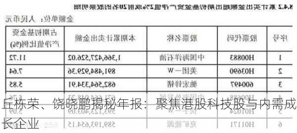 丘栋荣、饶晓鹏揭秘年报：聚焦港股科技股与内需成长企业