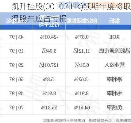 凯升控股(00102.HK)预期年度将取得股东应占亏损