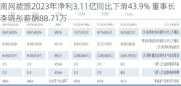 南网能源2023年净利3.11亿同比下滑43.9% 董事长李晓彤薪酬88.71万