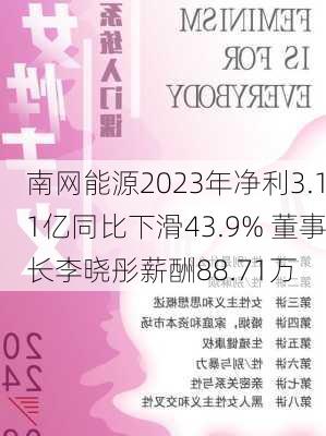 南网能源2023年净利3.11亿同比下滑43.9% 董事长李晓彤薪酬88.71万