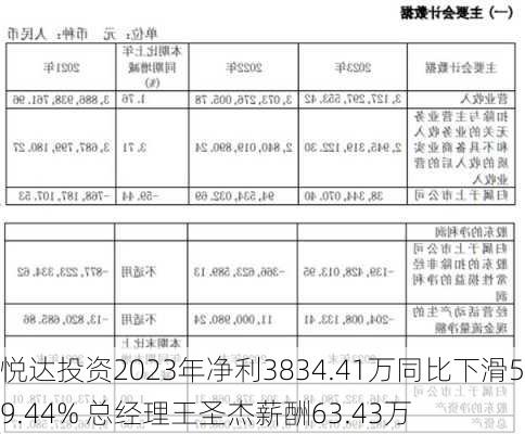 悦达投资2023年净利3834.41万同比下滑59.44% 总经理王圣杰薪酬63.43万