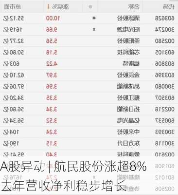 A股异动 | 航民股份涨超8% 去年营收净利稳步增长