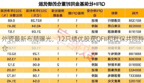 外资最新布局曝光，12只绩优股获QFII和社保共同持仓