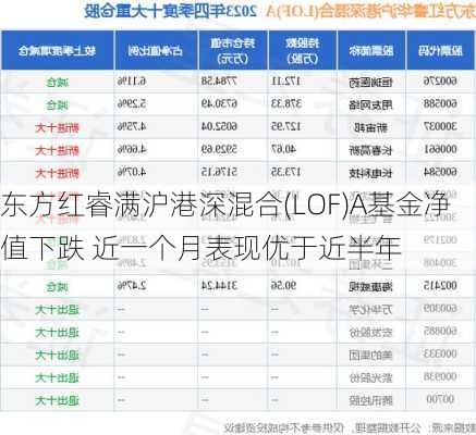 东方红睿满沪港深混合(LOF)A基金净值下跌 近一个月表现优于近半年