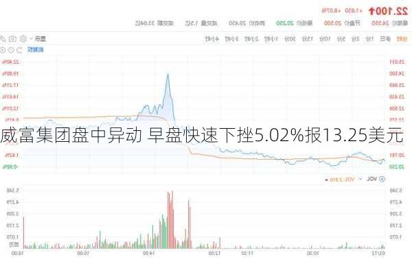 威富集团盘中异动 早盘快速下挫5.02%报13.25美元