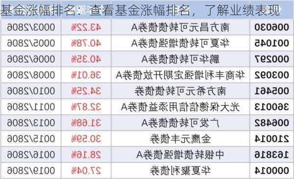 基金涨幅排名：查看基金涨幅排名，了解业绩表现