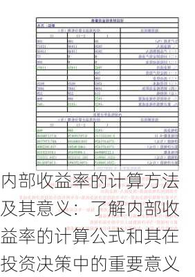 内部收益率的计算方法及其意义：了解内部收益率的计算公式和其在投资决策中的重要意义