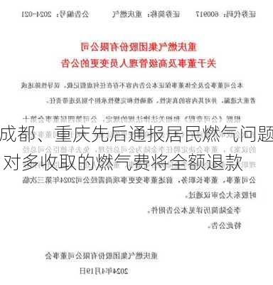 成都、重庆先后通报居民燃气问题 对多收取的燃气费将全额退款