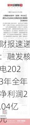 财报速递：融发核电2023年全年净利润2.04亿元