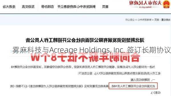 雾麻科技与Acreage Holdings, Inc. 签订长期协议