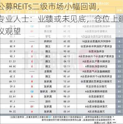 公募REITs二级市场小幅回调，专业人士：业绩或未见底，仓位上建议观望