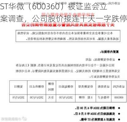 ST华微（600360）被证监会立案调查，公司股价接连十天一字跌停