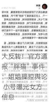 大反转！官方通报“胖猫”事件：姐姐操控舆论 小号曝光女方信息