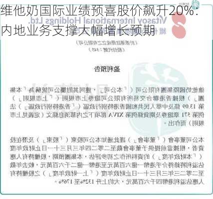 维他奶国际业绩预喜股价飙升20%：内地业务支撑大幅增长预期