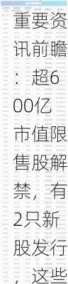 下周影响市场重要资讯前瞻：超600亿市值限售股解禁，有2只新股发行，这些投资机会靠谱