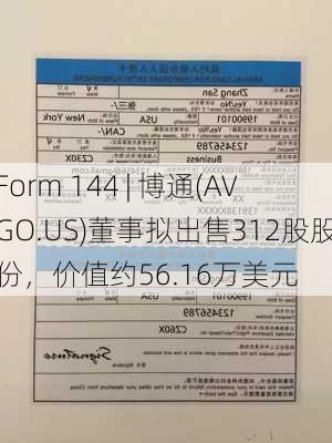 Form 144 | 博通(AVGO.US)董事拟出售312股股份，价值约56.16万美元