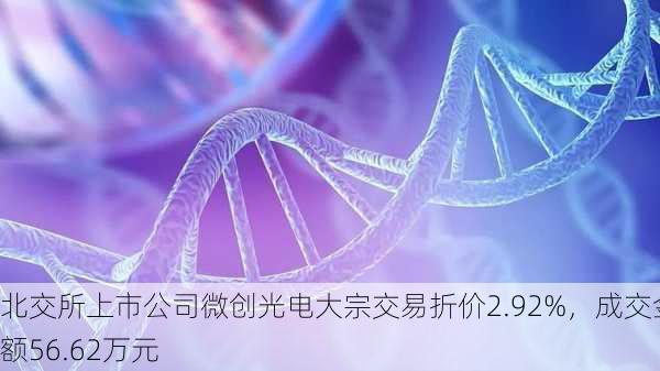 北交所上市公司微创光电大宗交易折价2.92%，成交金额56.62万元