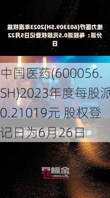 中国医药(600056.SH)2023年度每股派0.21019元 股权登记日为6月26日