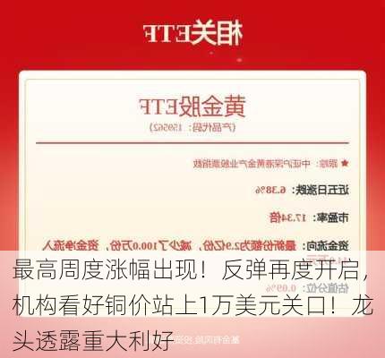 最高周度涨幅出现！反弹再度开启，机构看好铜价站上1万美元关口！龙头透露重大利好