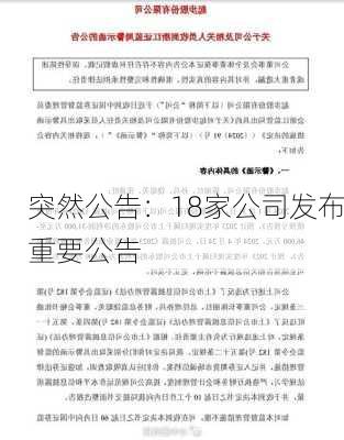 突然公告：18家公司发布重要公告