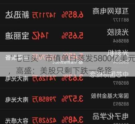 “七巨头”市值单日蒸发5800亿美元，高盛：美股只剩下跌一条路