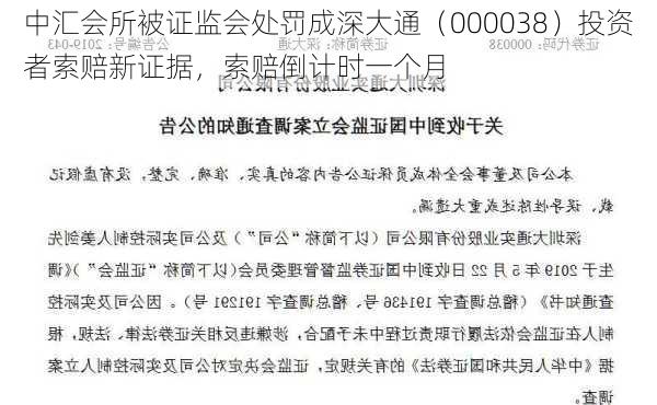 中汇会所被证监会处罚成深大通（000038）投资者索赔新证据，索赔倒计时一个月