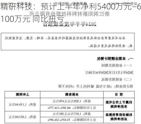 精研科技：预计上半年净利5400万元—6100万元 同比扭亏