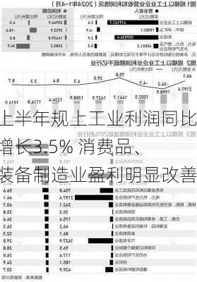 上半年规上工业利润同比增长3.5% 消费品、装备制造业盈利明显改善