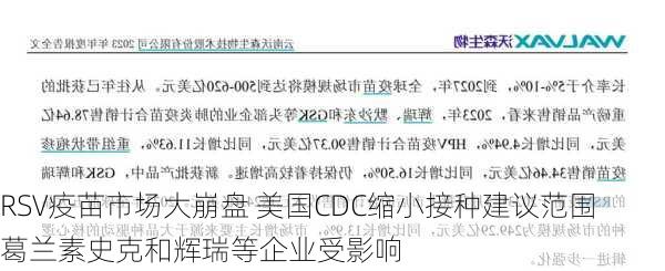 RSV疫苗市场大崩盘 美国CDC缩小接种建议范围  葛兰素史克和辉瑞等企业受影响