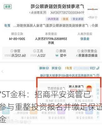 *ST金科：招商平安资管已参与重整投资报名并缴足保证金