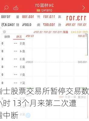 瑞士股票交易所暂停交易数小时 13个月来第二次遭遇中断