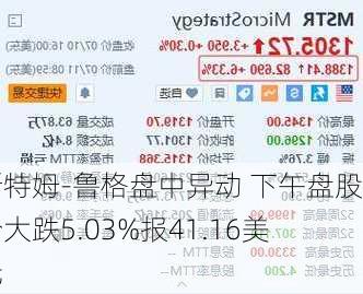 斯特姆-鲁格盘中异动 下午盘股价大跌5.03%报41.16美元