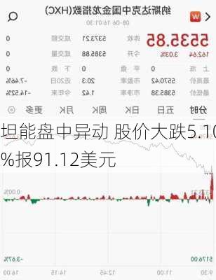 坦能盘中异动 股价大跌5.10%报91.12美元