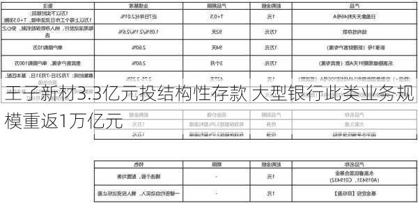 王子新材3.3亿元投结构性存款 大型银行此类业务规模重返1万亿元