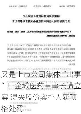 又是上市公司集体“出事”！金城医药董事长遭立案 浔兴股份实控人获顶格处罚