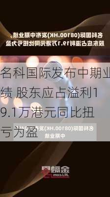 名科国际发布中期业绩 股东应占溢利19.1万港元同比扭亏为盈