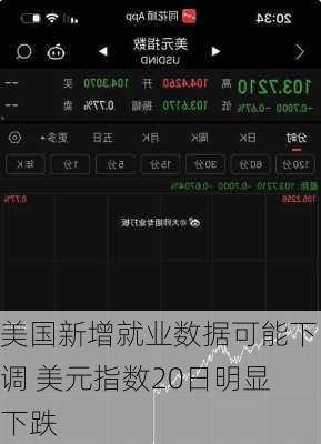 美国新增就业数据可能下调 美元指数20日明显下跌