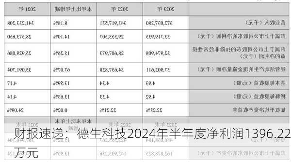 财报速递：德生科技2024年半年度净利润1396.22万元