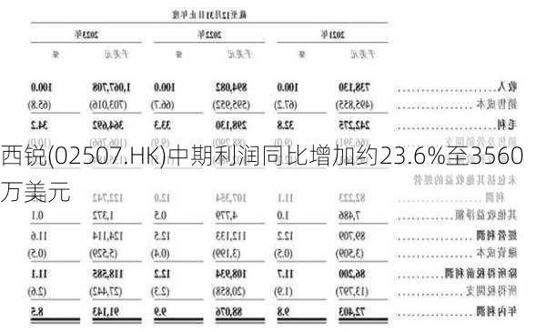 西锐(02507.HK)中期利润同比增加约23.6%至3560万美元