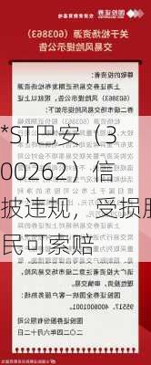 *ST巴安（300262）信披违规，受损股民可索赔