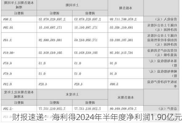 财报速递：海利得2024年半年度净利润1.90亿元